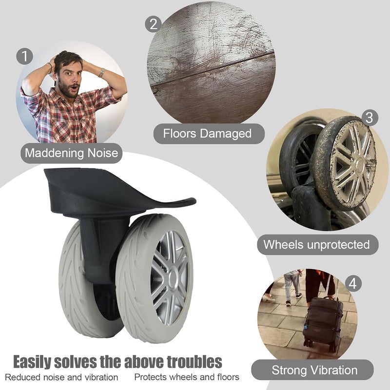 KOVNGE Upgrade Luggage Wheel Covers, 8pcs Suitcases Wheel Protector,Wear-Resistant, Anti-Noise, Silicone Protectors For 2-2.4"Luggage Spinner,Accessories for Travel (Gray) - Image 2